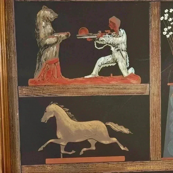 Vintage Huntington Folk Art  Oil On Canvas Shadow Box Scene 27”x33” - Picture 7 of 9